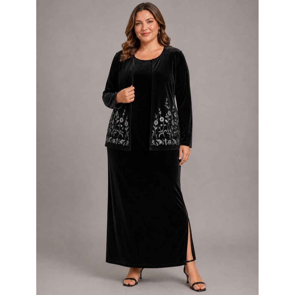 Vtg Ronni Nicole Women Velvet Dress Set 16 Maxi & Jacket Floral Whimsy Goth 90s